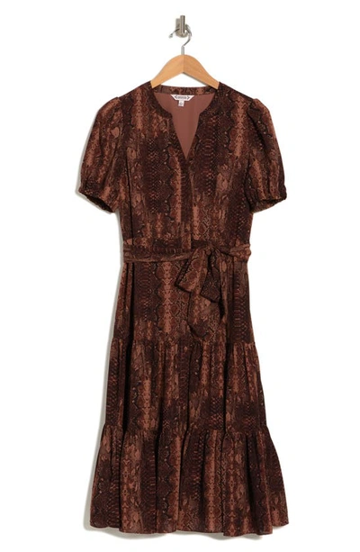 Nanette Lepore Snakeskin Printed Crepe Chiffon Dress In Brown | ModeSens