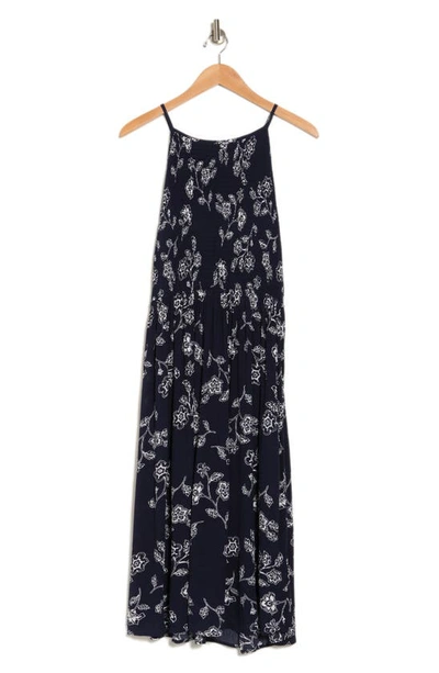 C&c California Casey Floral Halter Neck Midi Dress In Peacoat Folk Floral