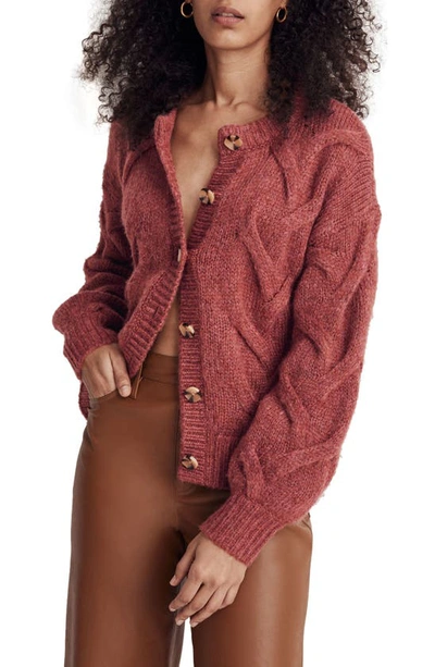 Madewell Cable Ashmont Cardigan Sweater In Heather Tulip