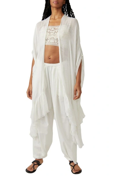 Free People Whisper Wash Ruffle Open Front Duster In White Sands