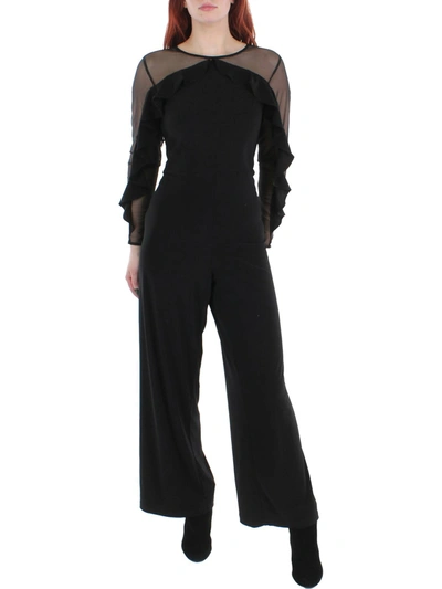 R & M Richards Petites Womens Ruffled Illusion Jumpsuit In Black