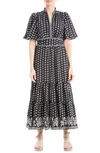 Max Studio Floral Tiered Maxi Dress In Black/ Cream Med Dutch Borders