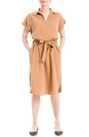 Max Studio V-neck Cuffed Sleeve Shirtdress In Caramel-caramel