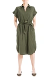 Max Studio V-neck Cuffed Sleeve Shirtdress In Olive-olive