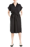 Max Studio V-neck Cuffed Sleeve Shirtdress In Black-black