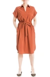 Max Studio V-neck Cuffed Sleeve Shirtdress In Orange Chutney