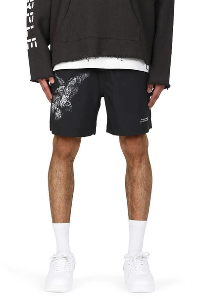 Purple Brand Printed All Around Shorts In Black Birds