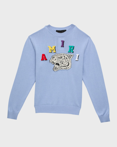 Amiri Kids' Tiger Varsity Cotton Sweater In Blue