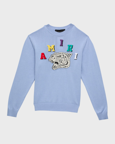 Amiri Kids' Tiger Varsity Cotton Jumper In Blue