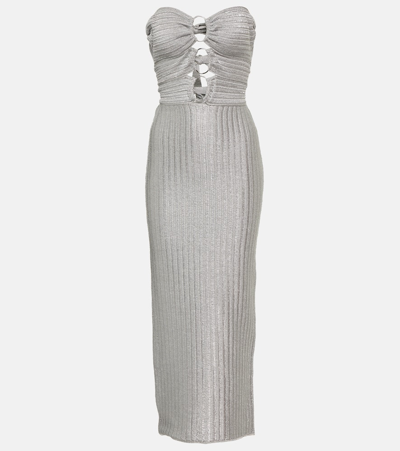 Tom Ford Sleeveless Cutout Metallic Gown In Silver