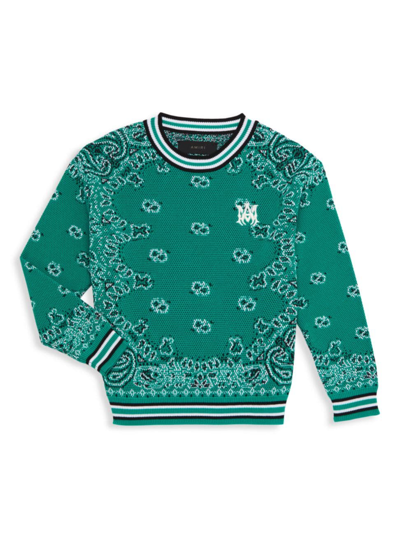 Amiri Kids' Bandana Cotton Sweater In Teal