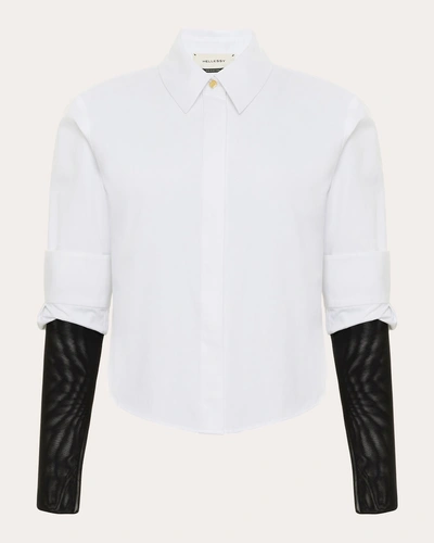 Hellessy Declan Collared Tulle-sleeve Shirt In White