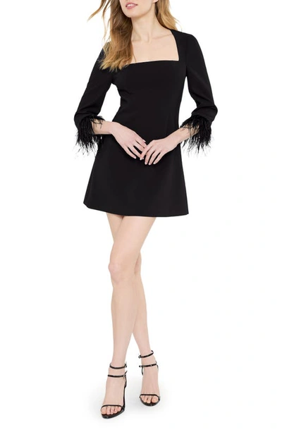 Likely Cher Square-neck Feather-trim Mini Dress In Black