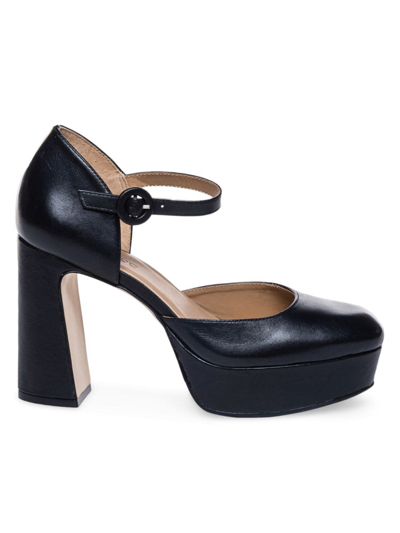 Bernardo Valencia Leather Ankle-strap Platform Pumps In Black