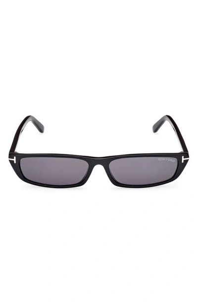 Tom Ford Men's Alejandro T-hinge Acetate Rectangle Sunglasses In Shiny Black Smoke