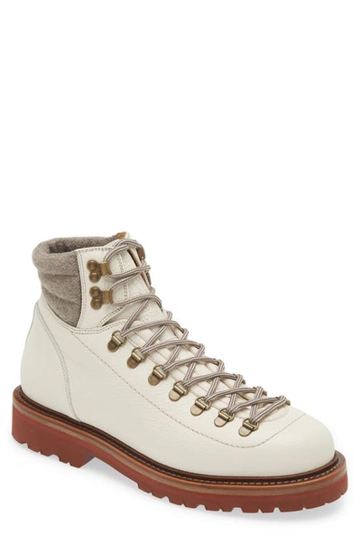 Brunello Cucinelli Lace-up Leather Hiking Boots In White