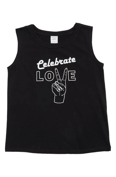 Melrose And Market Kids' Muscle Tank Top In Black- White Celebrate Love