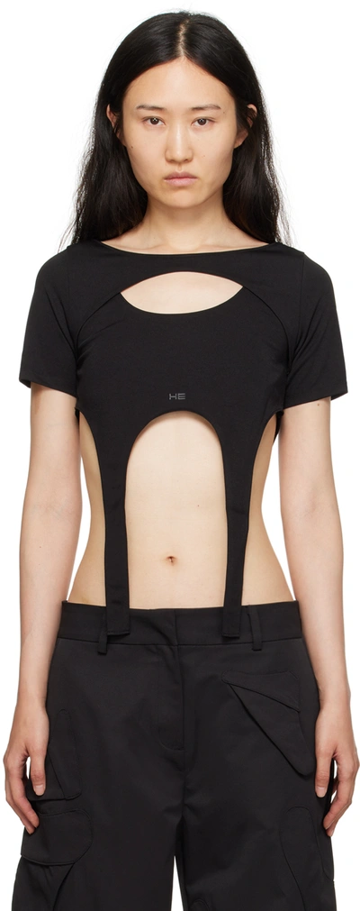 Heliot Emil Womens Black Hail Harness Cut-out Stretch-woven Top