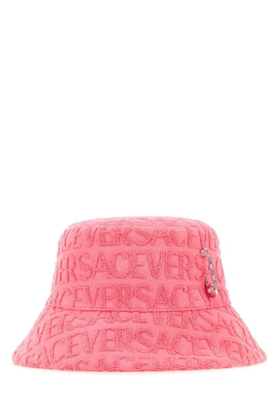 Versace Safety Pin Logo-embossed Bucket Hat In Pink