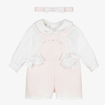 Pretty Originals Babies' Girls Pink Floral Cotton Dungaree Set