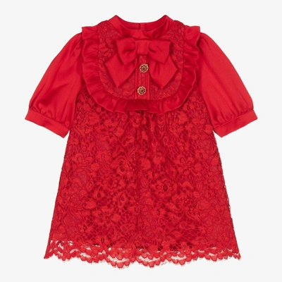 Patachou Babies' Girls Red Satin & Lace Dress