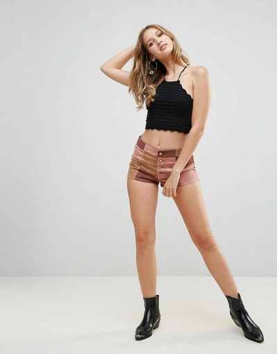 Wyldr Faux Suede Patchwork Festival Shorts - Brown