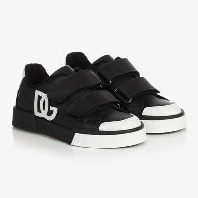 Dolce & Gabbana Black Leather Dg Logo Trainers