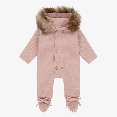 Mebi Babies' Girls Dusky Pink Knitted Pramsuit