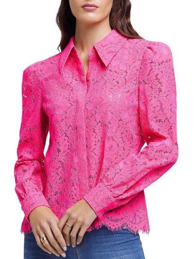 L Agence Womens Lace Button-down Blouse In Pink