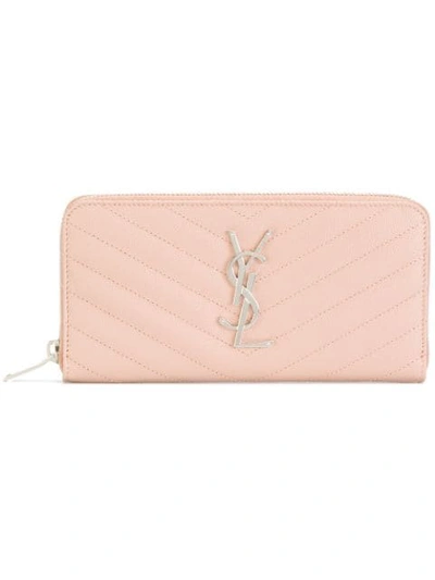 Saint Laurent Monogram Zip Around Wallet In Pink