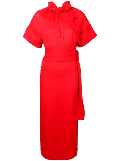 Victoria Beckham Ruffled Neck Dress In Red