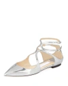 Jimmy Choo Women's Lancer Patent Leather Ankle Strap Flats In Silver