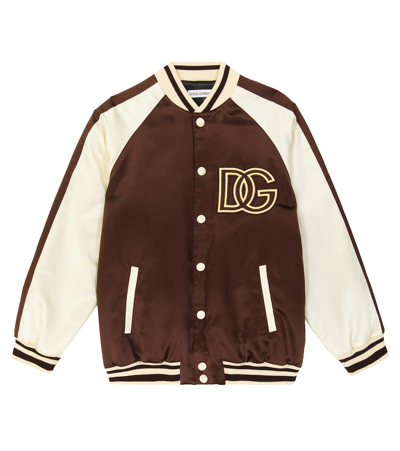 Dolce & Gabbana Kids' Satin Bomber Jacket With Dg Logo Patch In Multicolor