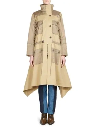 Chloé Zip-front Mid-calf Parka Coat W/ Nylon Patch Pockets In Grove Brown