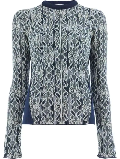 Chloé Crewneck Long-sleeve Jacquard Floral-embroidered Sweater In Multicolor Blue