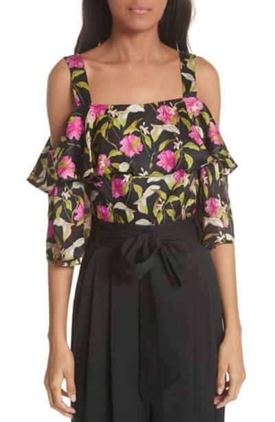 Milly Calla Lily Cold Shoulder Silk Blouse In Multi