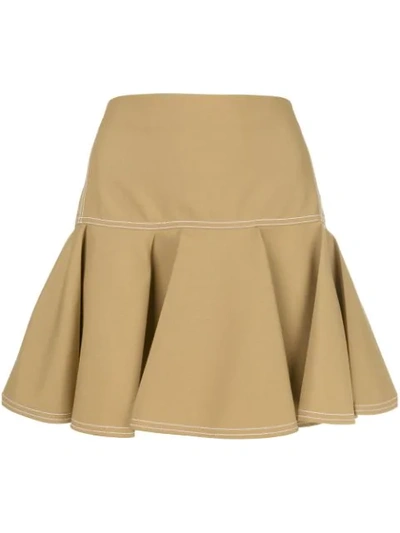 Chloé Silk Pleated Mini Skirt In Amber Olive