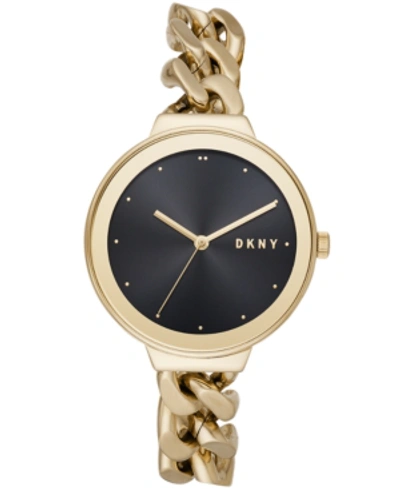 Dkny Women's Astoria Gold-tone Stainless Steel Double Wrap Chain Bracelet Watch 38mm, Created For Macy's