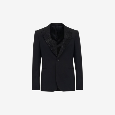 Alexander Mcqueen Embroidered Lapel Single-breasted Jacket In Black