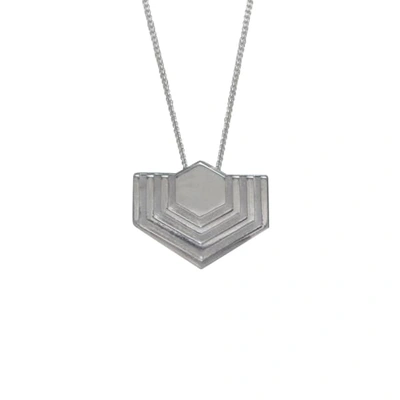 Edge Only Abstract Hexagon Pendant In Silver | A Symmetrical Linear Patterned Pendant In Sterling Silver