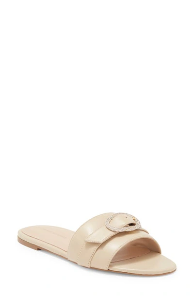 Stuart Weitzman Crystal Buckle Slide Sandal In Museline