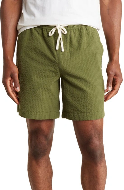 14th & Union Seersucker Cotton Shorts In Green Cypress