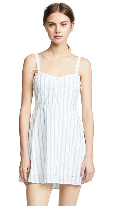 For Love & Lemons Picnic Eyelet Mini Dress In Blue Stripe