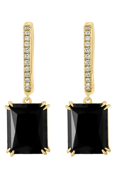 Effy 14k Yellow Gold Diamond Onyx Drop Huggie Hoop Earrings In Black