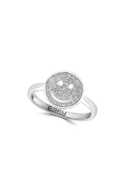 Effy Sterling Silver Pavé Diamond Smiley Face Ring In White