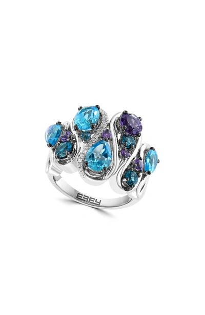 Effy Sterling Silver Amethyst, Blue Topaz, London Blue Topaz & Diamond Ring In Blue Multi