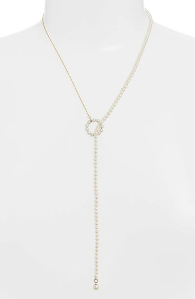 Poppy Finch Pearl Lariat Necklace In Gold/ Pearl