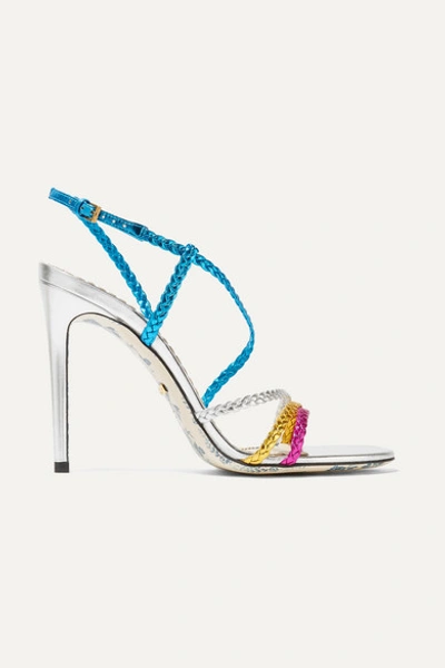 Gucci Braided Metallic Leather Slingback Sandals In Blue