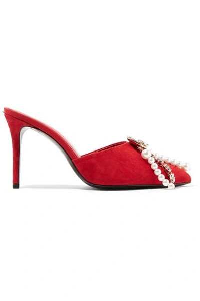 Magda Butrym Embellished Suede Mules In Red