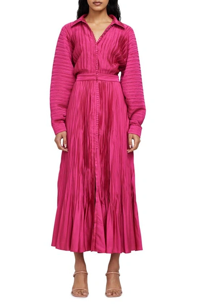 Simkhai Indiana Pleated Long Sleeve Dress In Amaranth